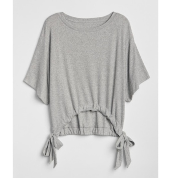 Gap Ribbed Softspun Short sleeve Side-Tie Grey Top - Picture 3 of 7